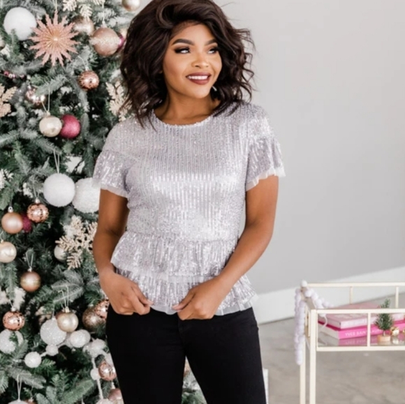 Silver sequin peplum blouse - Picture 1 of 2